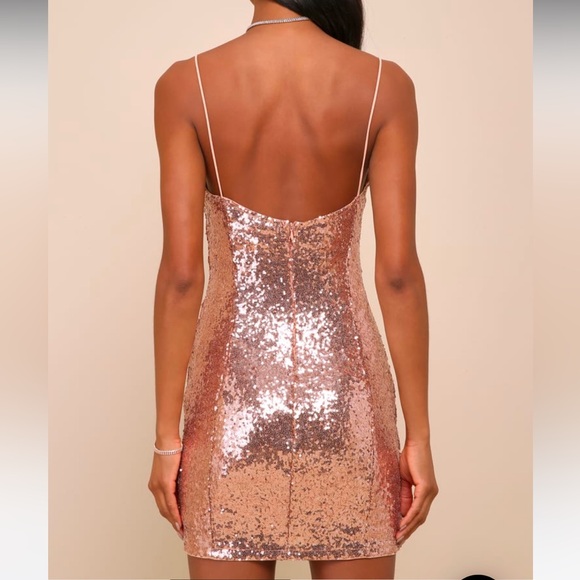 Lulu's NWT Bring It Rose Gold Sequin Bodycon Mini Dress - Picture 3 of 3